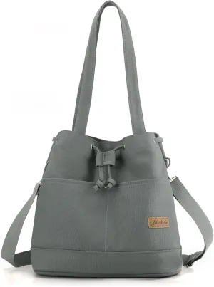 Cute Canvas Tote Crossbody Shoulder Bag with Multiple Pockets Small Casual Satchel Hobo Handbag Messenger Purse for Women