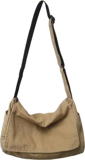Cute Canvas Tote Crossbody Shoulder Bag with Multiple Pockets Small Casual Satchel Hobo Handbag Messenger Purse for Women