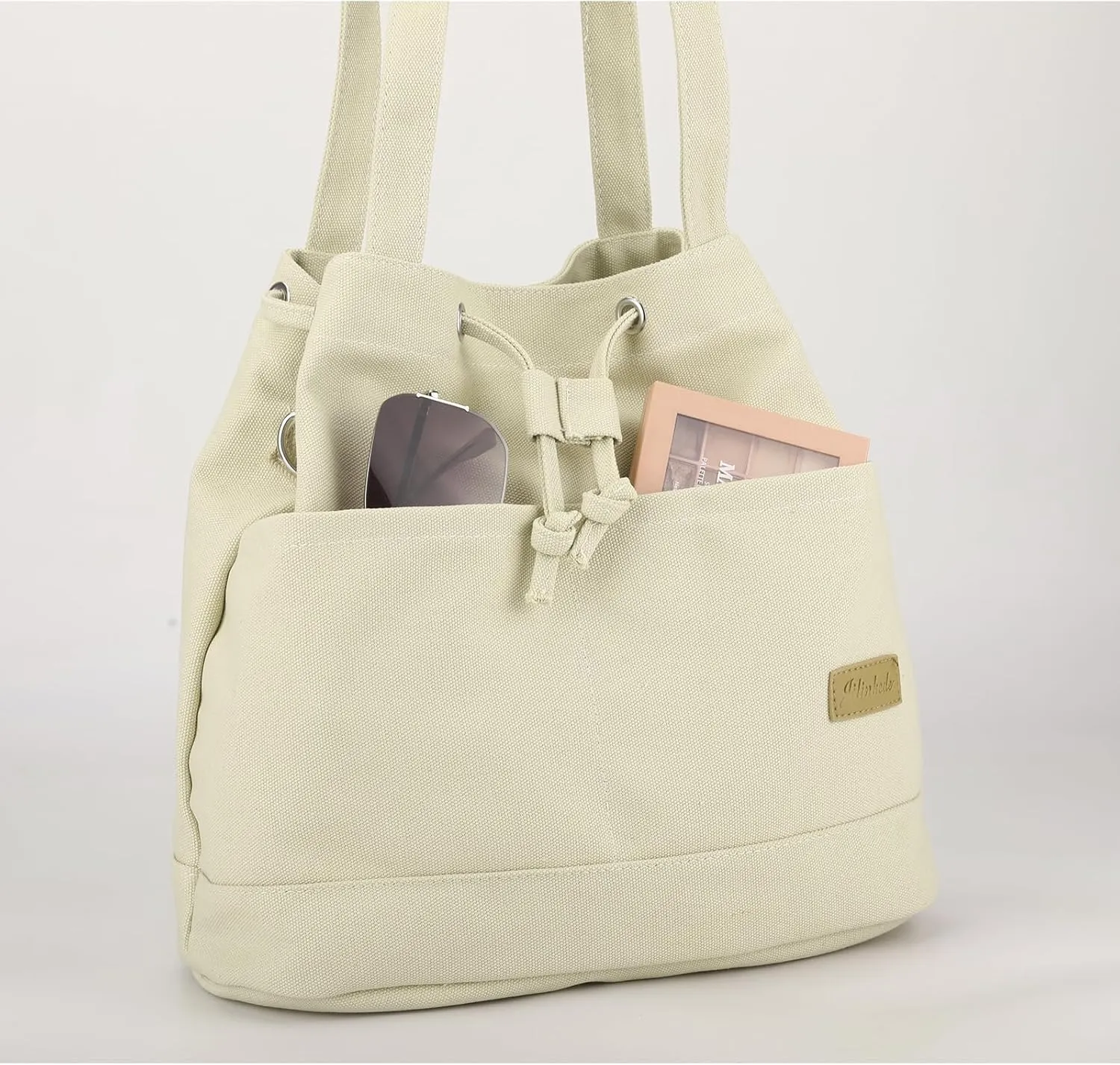 Cute Canvas Tote Crossbody Shoulder Bag with Multiple Pockets Small Casual Satchel Hobo Handbag Messenger Purse for Women