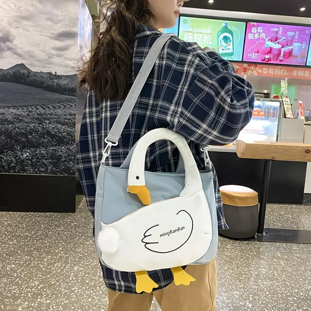 Cute Cartoon Goose Messenger Crossbody Bag For Women, Waterproof Large Capacity Shoulder Bag,Funny Doll Nylon Handbag Purses