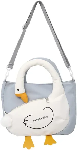 Cute Cartoon Goose Messenger Crossbody Bag For Women, Waterproof Large Capacity Shoulder Bag,Funny Doll Nylon Handbag Purses