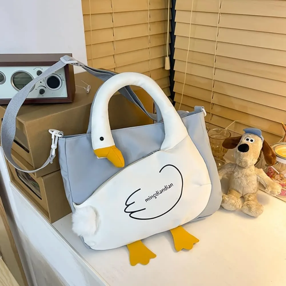 Cute Cartoon Goose Messenger Crossbody Bag For Women, Waterproof Large Capacity Shoulder Bag,Funny Doll Nylon Handbag Purses