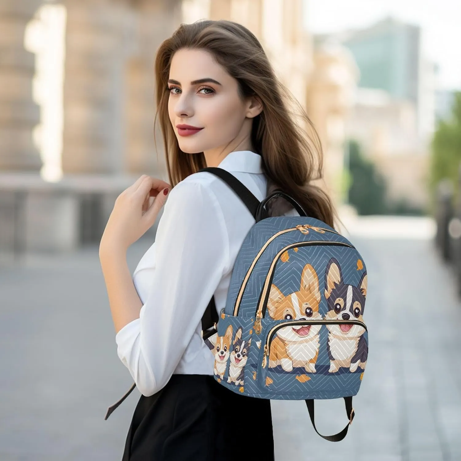 Cute Cartoon Welsh Corgi Dog Backpack Purse for Women Shoulder Bag Fashion Daypack Ladies Handbag Lightweight Travel Bag Rucksack