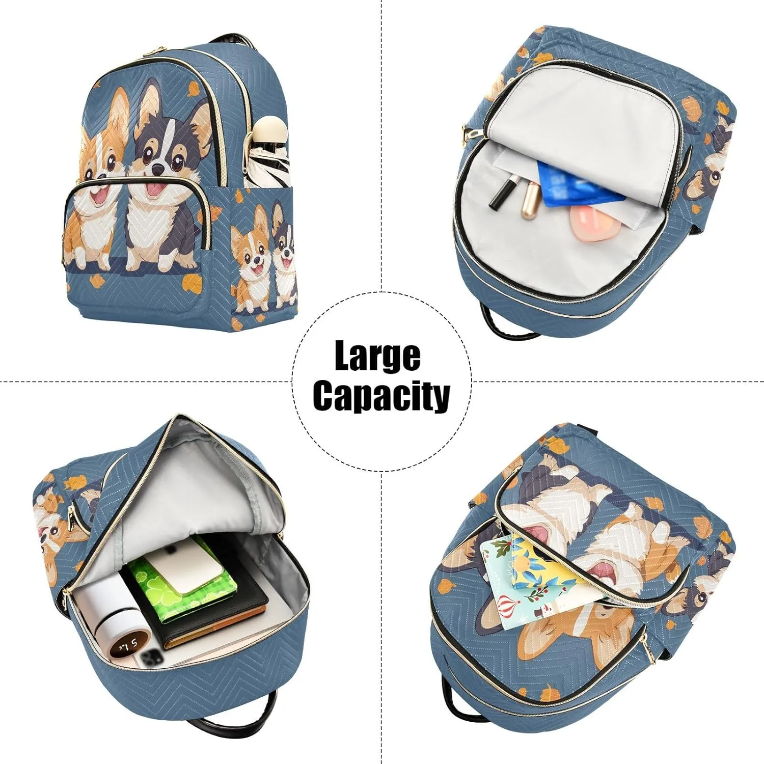 Cute Cartoon Welsh Corgi Dog Backpack Purse for Women Shoulder Bag Fashion Daypack Ladies Handbag Lightweight Travel Bag Rucksack