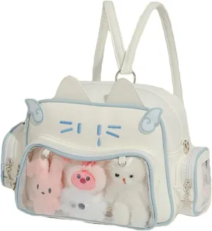 Cute Cat Ita Bag Pin Display Backpack for campus Preppy Backpack for girl Y2K Single Shoulder Crossbody(white CAT)