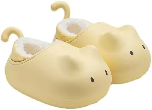 Cute Cat Kitty Cozy Winter Cotton Slippers for Boys and Girls （Age 4-13）