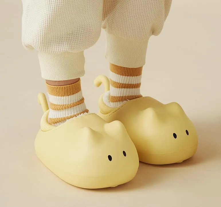 Cute Cat Kitty Cozy Winter Cotton Slippers for Boys and Girls （Age 4-13）
