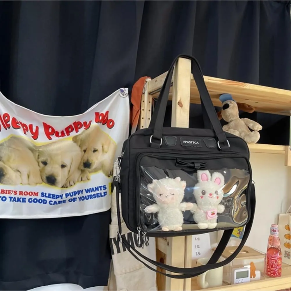 Cute Crossbody Bag with Kawaii Accessories Women Casual Plush Ornament Tote Bag Clear Pocket Travel Shoulder Bag