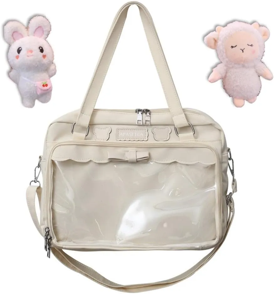 Cute Crossbody Bag with Kawaii Accessories Women Casual Plush Ornament Tote Bag Clear Pocket Travel Shoulder Bag
