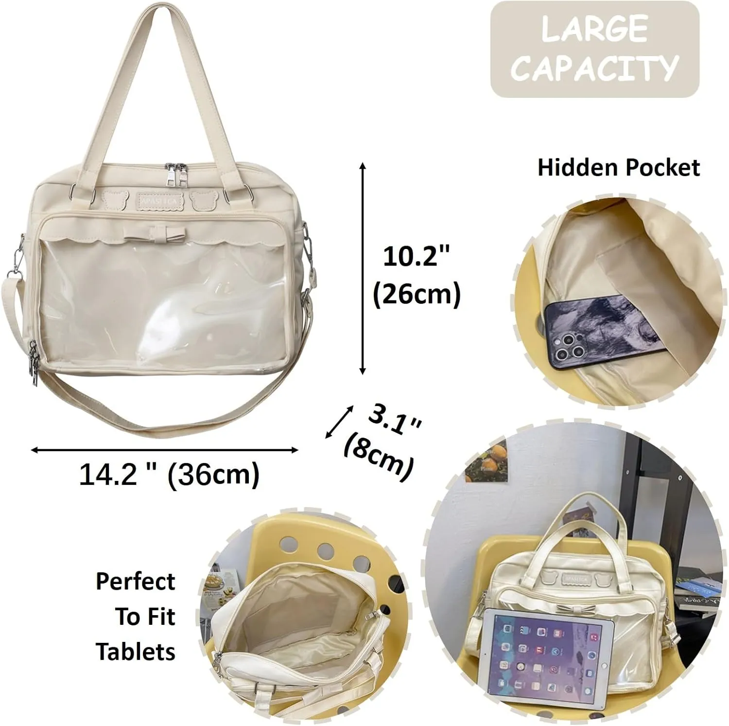 Cute Crossbody Bag with Kawaii Accessories Women Casual Plush Ornament Tote Bag Clear Pocket Travel Shoulder Bag