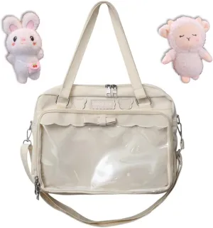 Cute Crossbody Bag with Kawaii Accessories Women Casual Plush Ornament Tote Bag Clear Pocket Travel Shoulder Bag