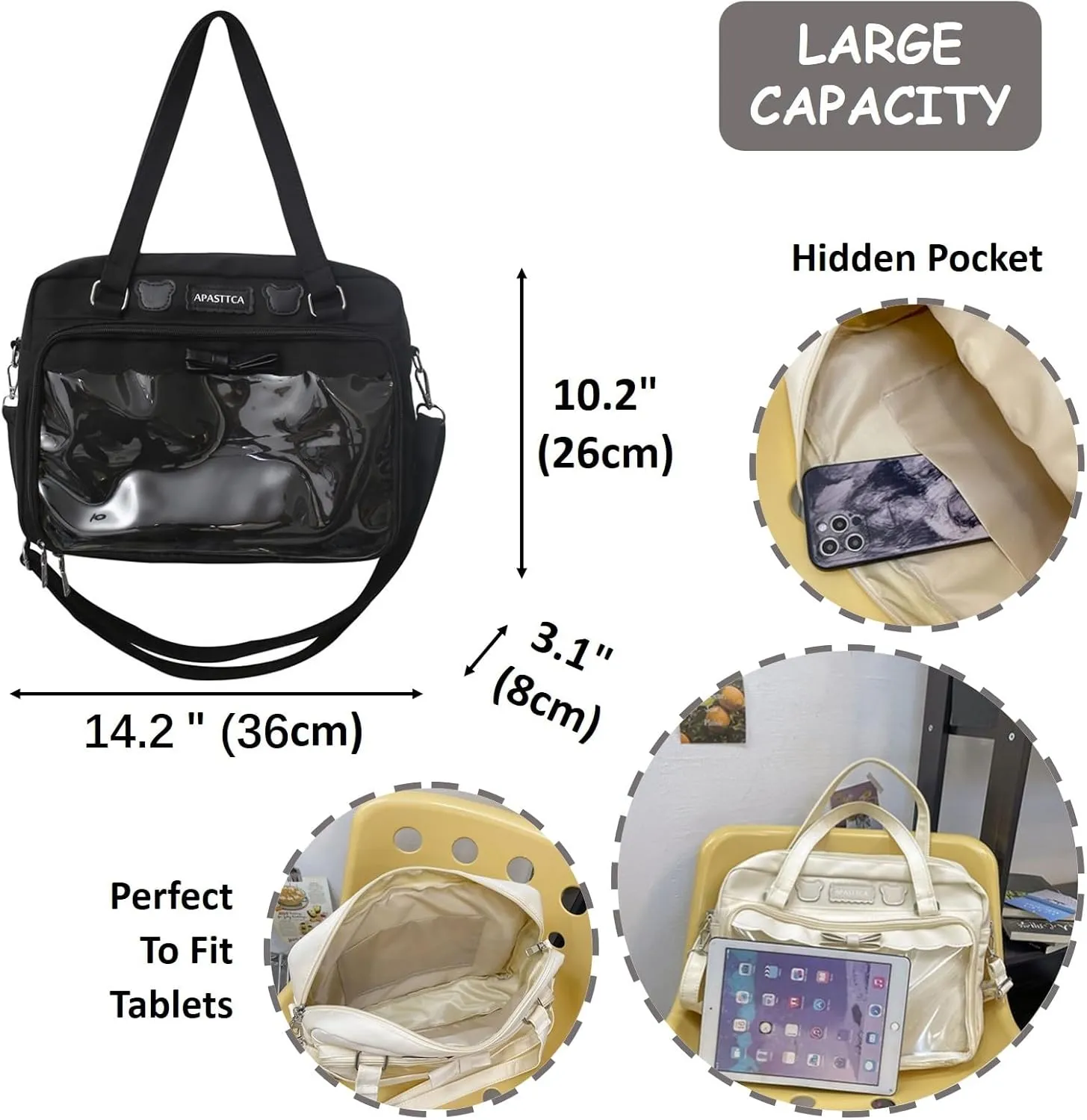 Cute Crossbody Bag with Kawaii Accessories Women Casual Plush Ornament Tote Bag Clear Pocket Travel Shoulder Bag