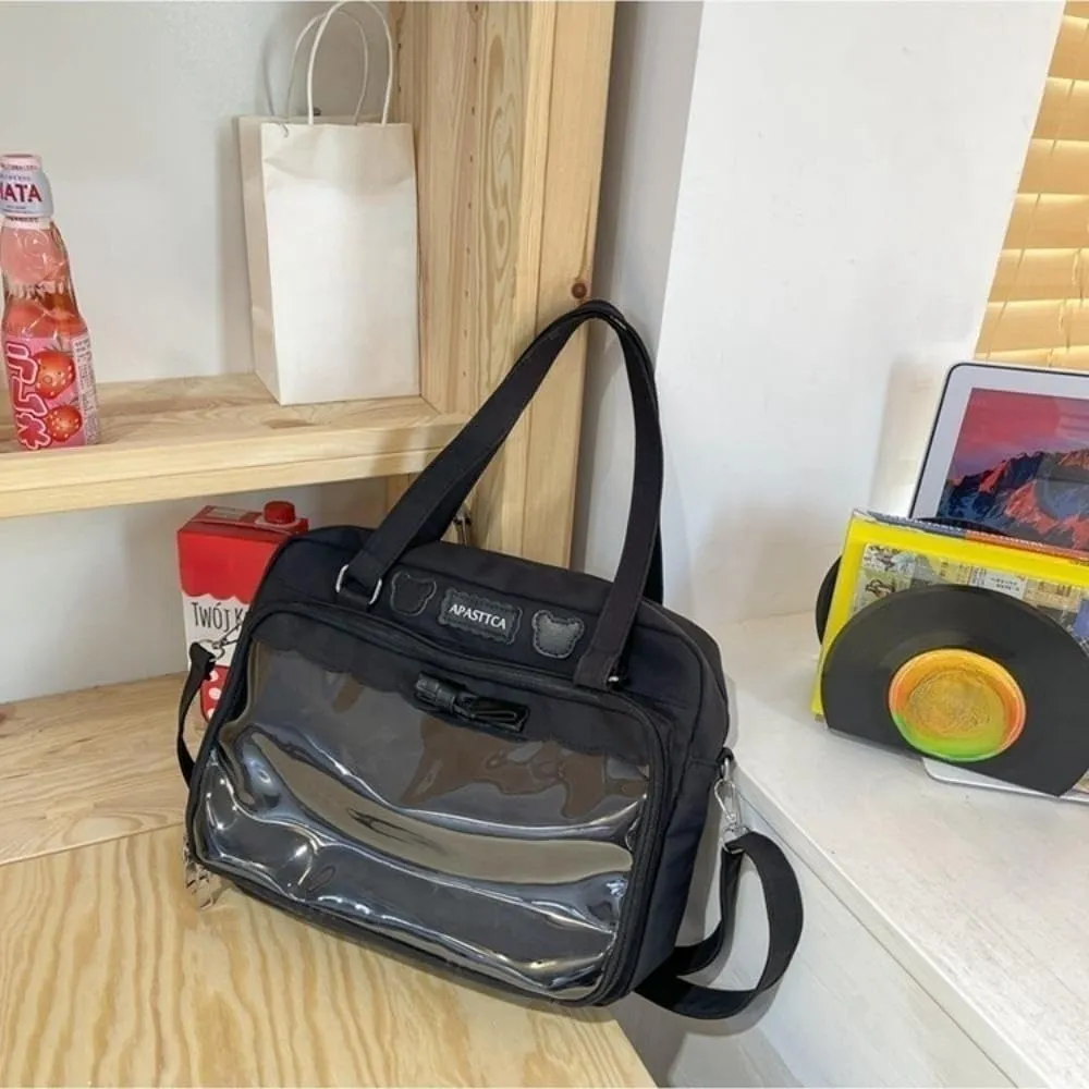 Cute Crossbody Bag with Kawaii Accessories Women Casual Plush Ornament Tote Bag Clear Pocket Travel Shoulder Bag