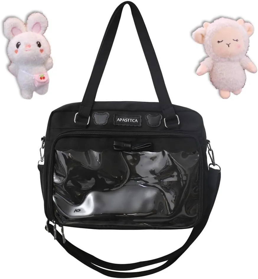 Cute Crossbody Bag with Kawaii Accessories Women Casual Plush Ornament Tote Bag Clear Pocket Travel Shoulder Bag