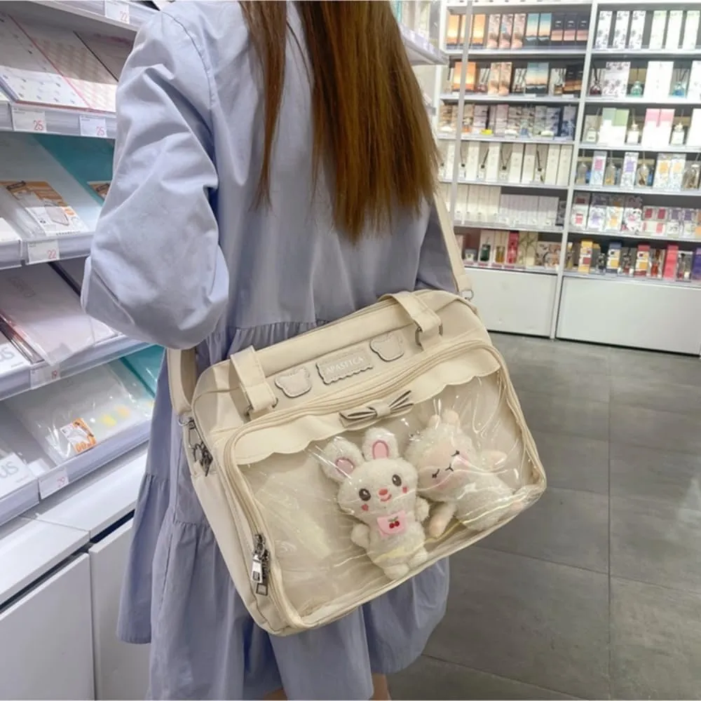 Cute Crossbody Bag with Kawaii Accessories Women Casual Plush Ornament Tote Bag Clear Pocket Travel Shoulder Bag