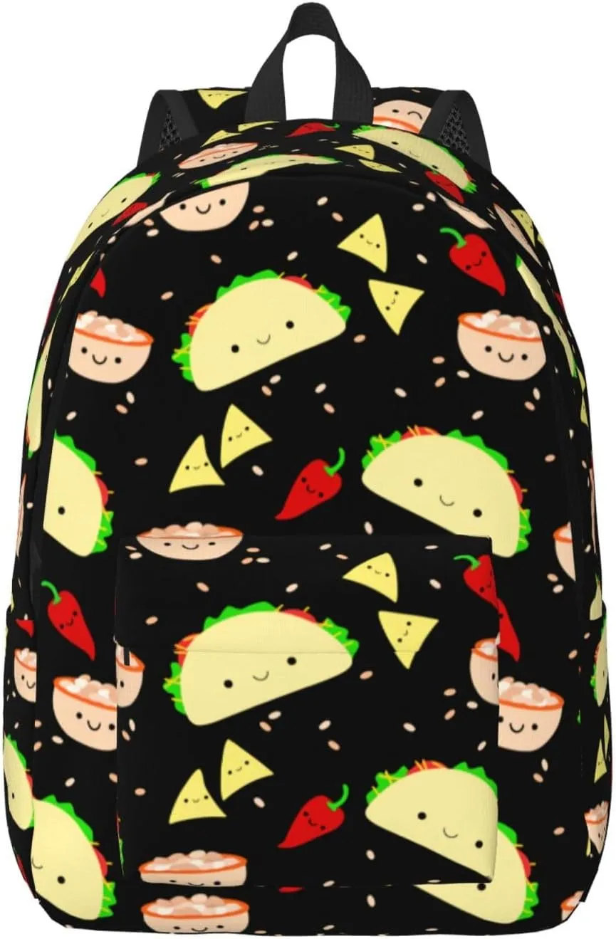 Cute Food Taco Backpack for Girls Boys Women Lightweight Canvas Bookbag Casual Daypack for Travel Outdoor Camping, 15 Inch