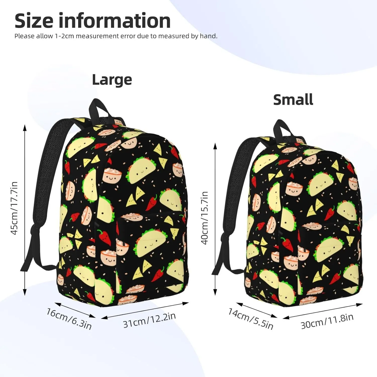 Cute Food Taco Backpack for Girls Boys Women Lightweight Canvas Bookbag Casual Daypack for Travel Outdoor Camping, 15 Inch