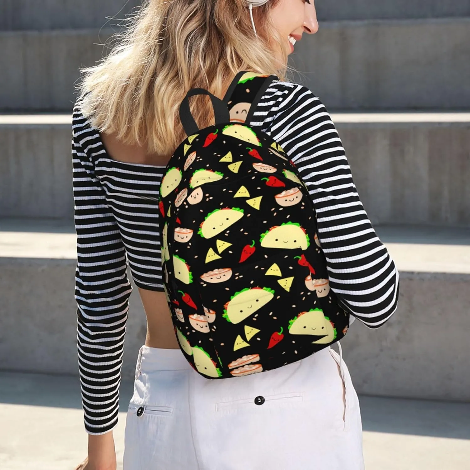 Cute Food Taco Backpack for Girls Boys Women Lightweight Canvas Bookbag Casual Daypack for Travel Outdoor Camping, 15 Inch