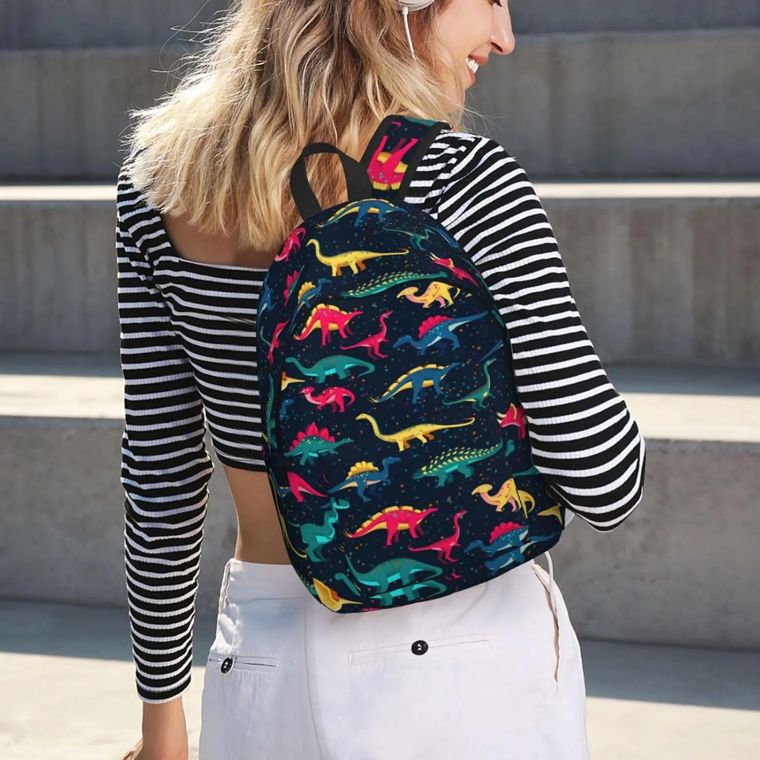 Cute fun dinosaurs Canvas Backpacks Laptop Backpack Multipurpose Double Shoulder Bag for Men Women Gifts Medium