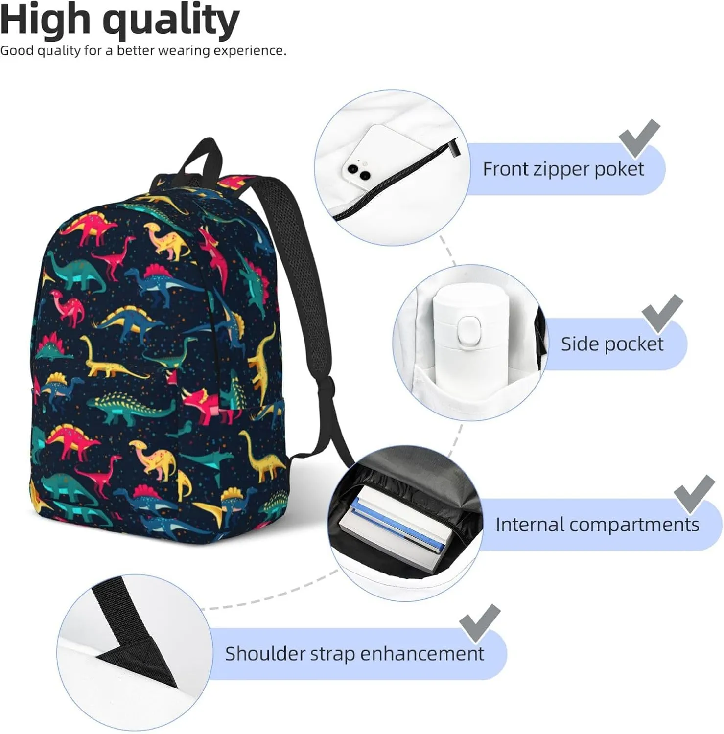 Cute fun dinosaurs Canvas Backpacks Laptop Backpack Multipurpose Double Shoulder Bag for Men Women Gifts Medium
