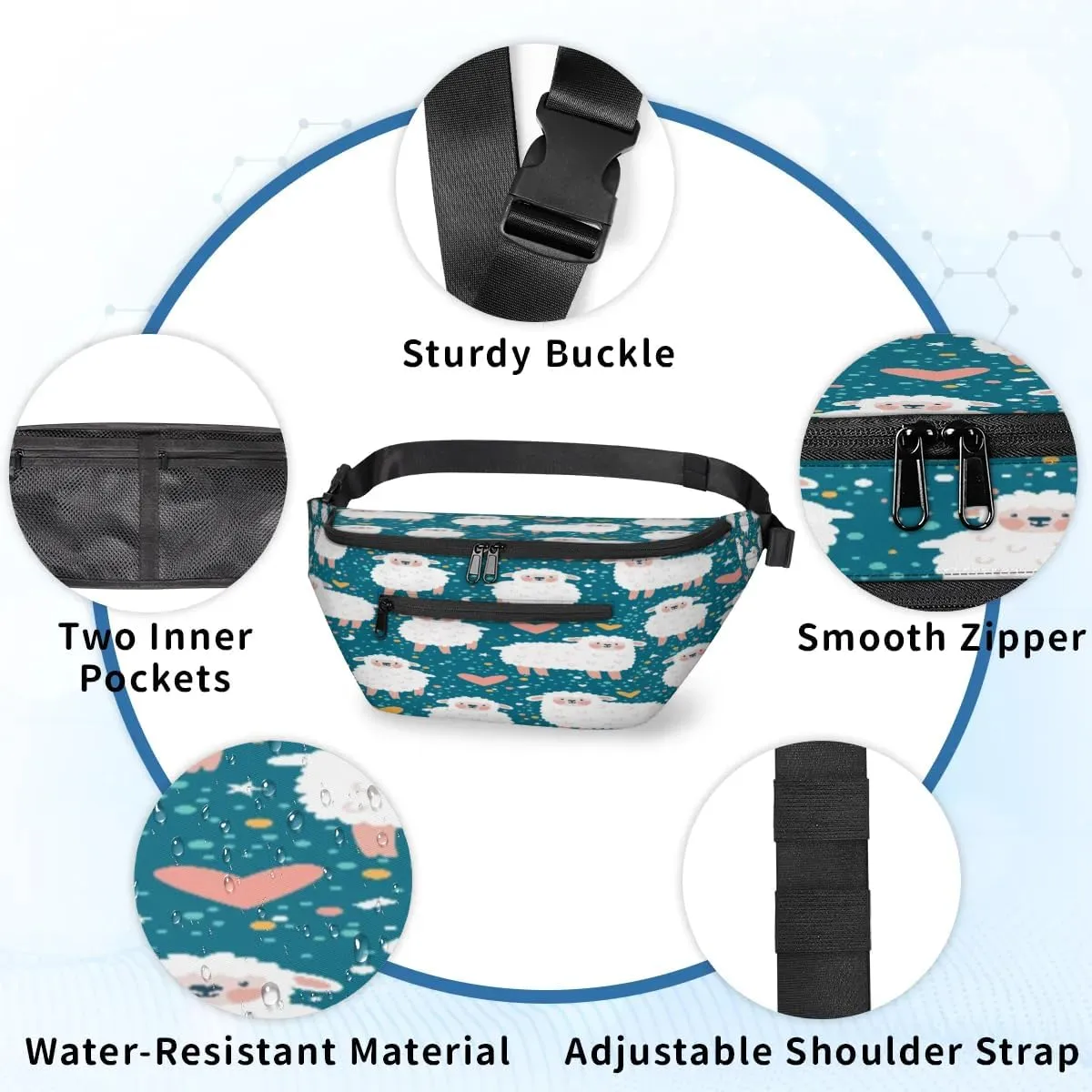 Cute Sheep Crossbody Sling Bag for Women Men Crossbody Backpack with 4 Zipper Pockets Fanny Pack Shoulder Casual Daypack for Travel Running Hiking Cycling