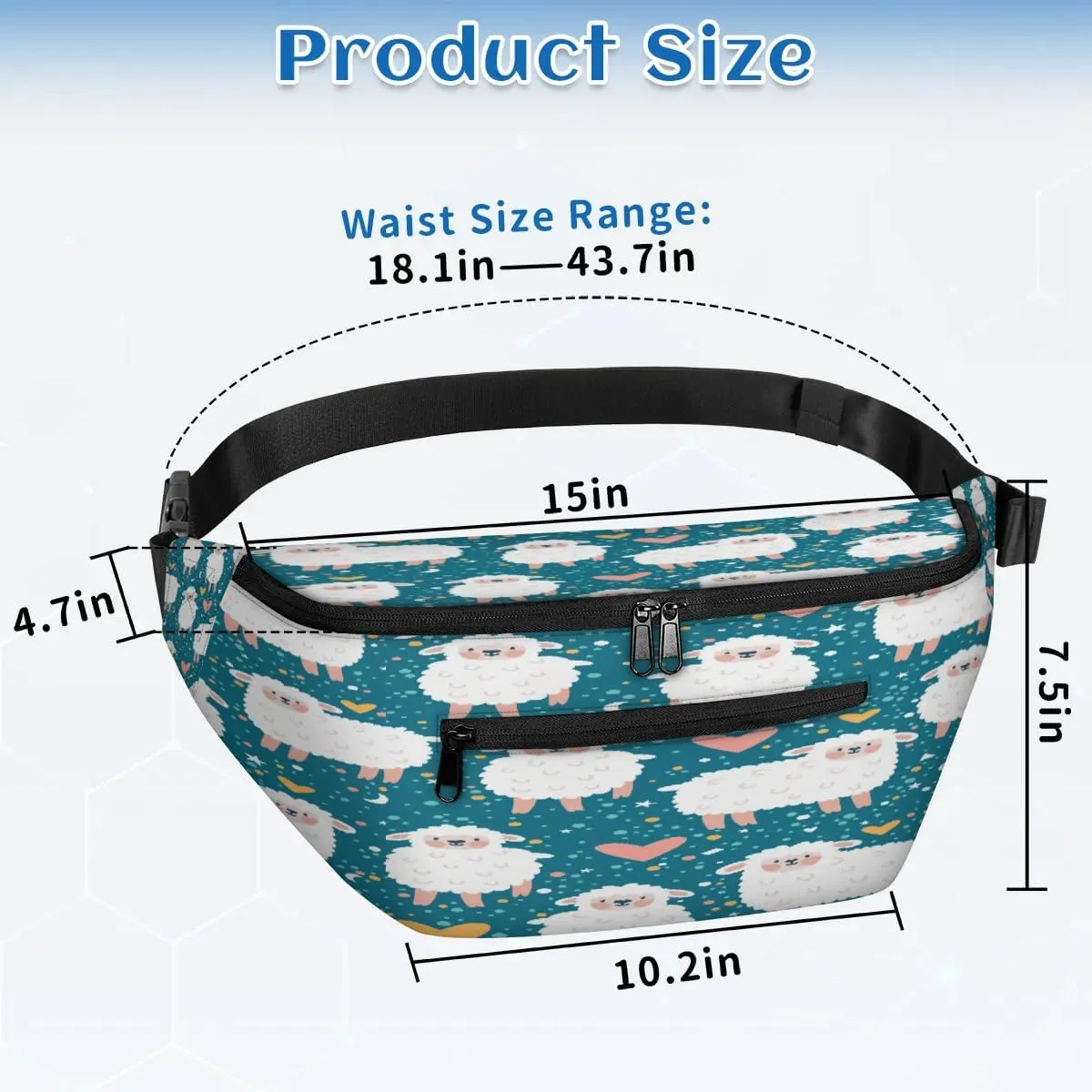 Cute Sheep Crossbody Sling Bag for Women Men Crossbody Backpack with 4 Zipper Pockets Fanny Pack Shoulder Casual Daypack for Travel Running Hiking Cycling