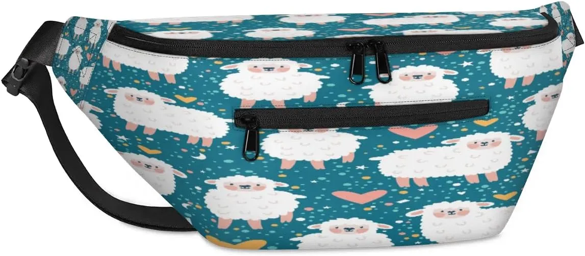 Cute Sheep Crossbody Sling Bag for Women Men Crossbody Backpack with 4 Zipper Pockets Fanny Pack Shoulder Casual Daypack for Travel Running Hiking Cycling