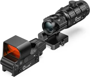 CVLIFE EagleFeather S02 Multiple Reticle Red Dot and Magnifier Combo, 40mm Large Lens Red Dot with 3X Magnifier, Absolute Co-Witness, Open Reflex Optics Sight with Flip-to-Side