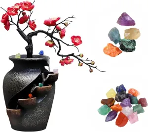 CYLLYKGIFT Free 10PCS Natural Crystals & Indoor Waterfall Fountain Pot for Living Room, Bedroom, Dining Room, Kitchen, Bathroom