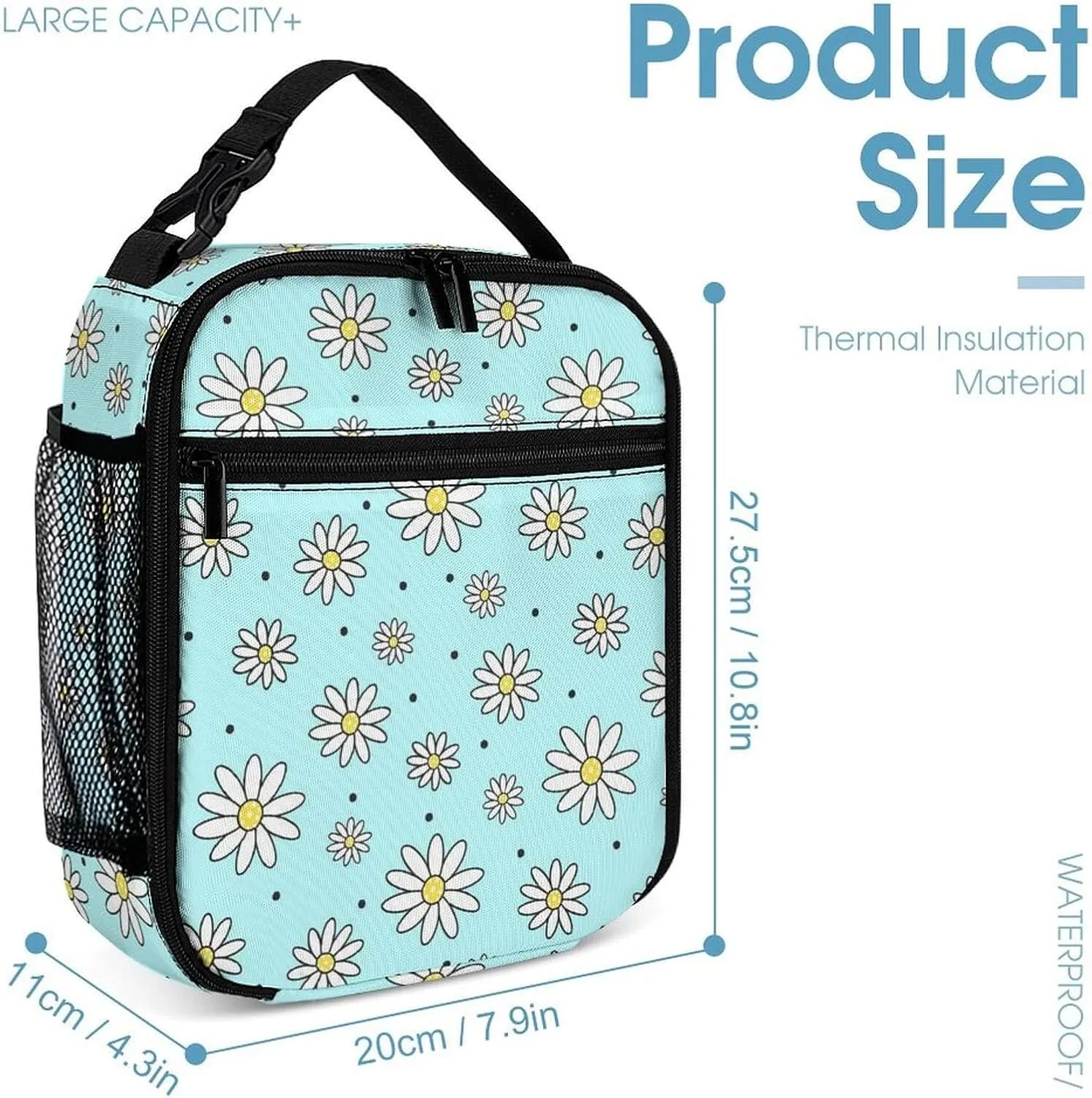 Daisy Backpack with Lunch Box & Pencil Case for Kids Girls Boys School, 16 Inch Cute daisies Bookbag, School Backpack for Students Children, Lightweight, Large Capacity