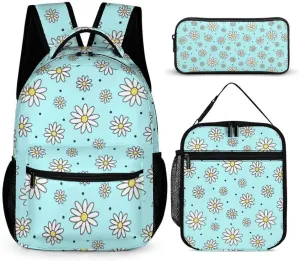 Daisy Backpack with Lunch Box & Pencil Case for Kids Girls Boys School, 16 Inch Cute daisies Bookbag, School Backpack for Students Children, Lightweight, Large Capacity