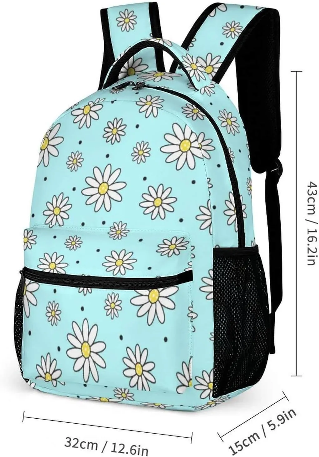 Daisy Backpack with Lunch Box & Pencil Case for Kids Girls Boys School, 16 Inch Cute daisies Bookbag, School Backpack for Students Children, Lightweight, Large Capacity