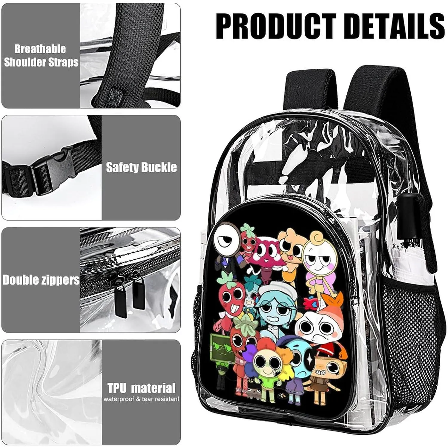 Dandys World Transparent Backpack With Front Pocket Large Capacity Laptop Backpack For Unisex