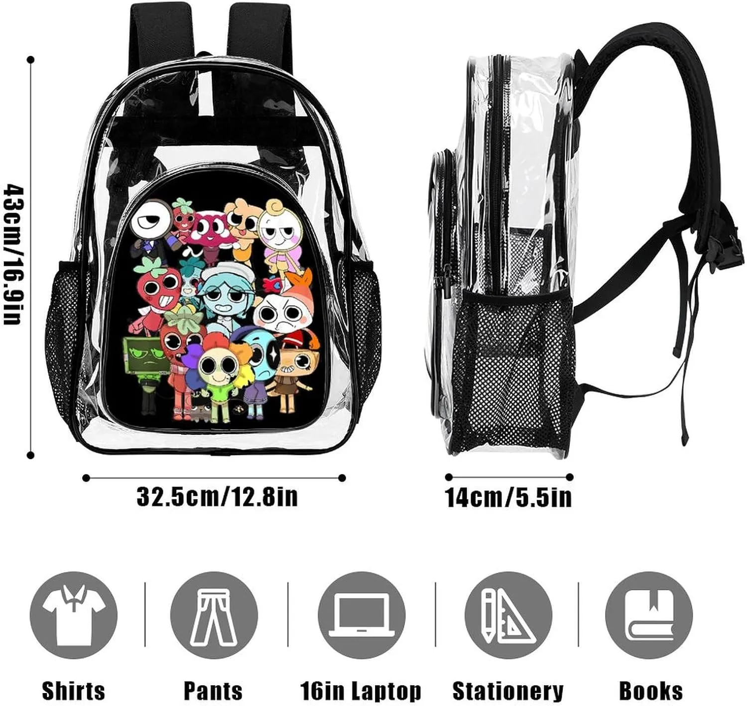 Dandys World Transparent Backpack With Front Pocket Large Capacity Laptop Backpack For Unisex