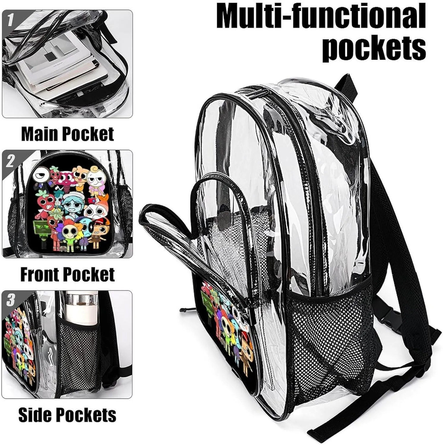 Dandys World Transparent Backpack With Front Pocket Large Capacity Laptop Backpack For Unisex