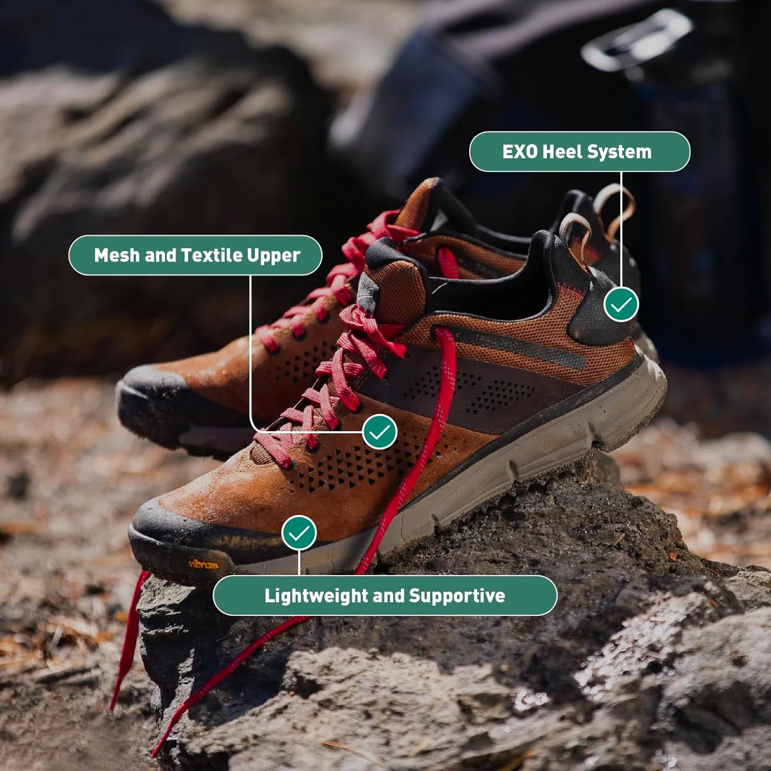 Danner Trail 2650 Hiking Shoes for Men - Durable Suede, Lightweight Textile with Breathable Mesh Lining, Ortholite Footbed & Vibram Traction Outsole