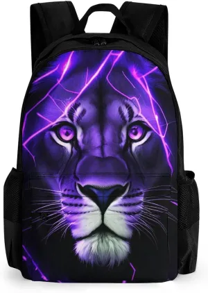 Daypack Backpack Anti-Theft Multipurpose Big Capacity Bookbag - Lion King Purple Lighting Art Business Computer Bag With Side Pockets