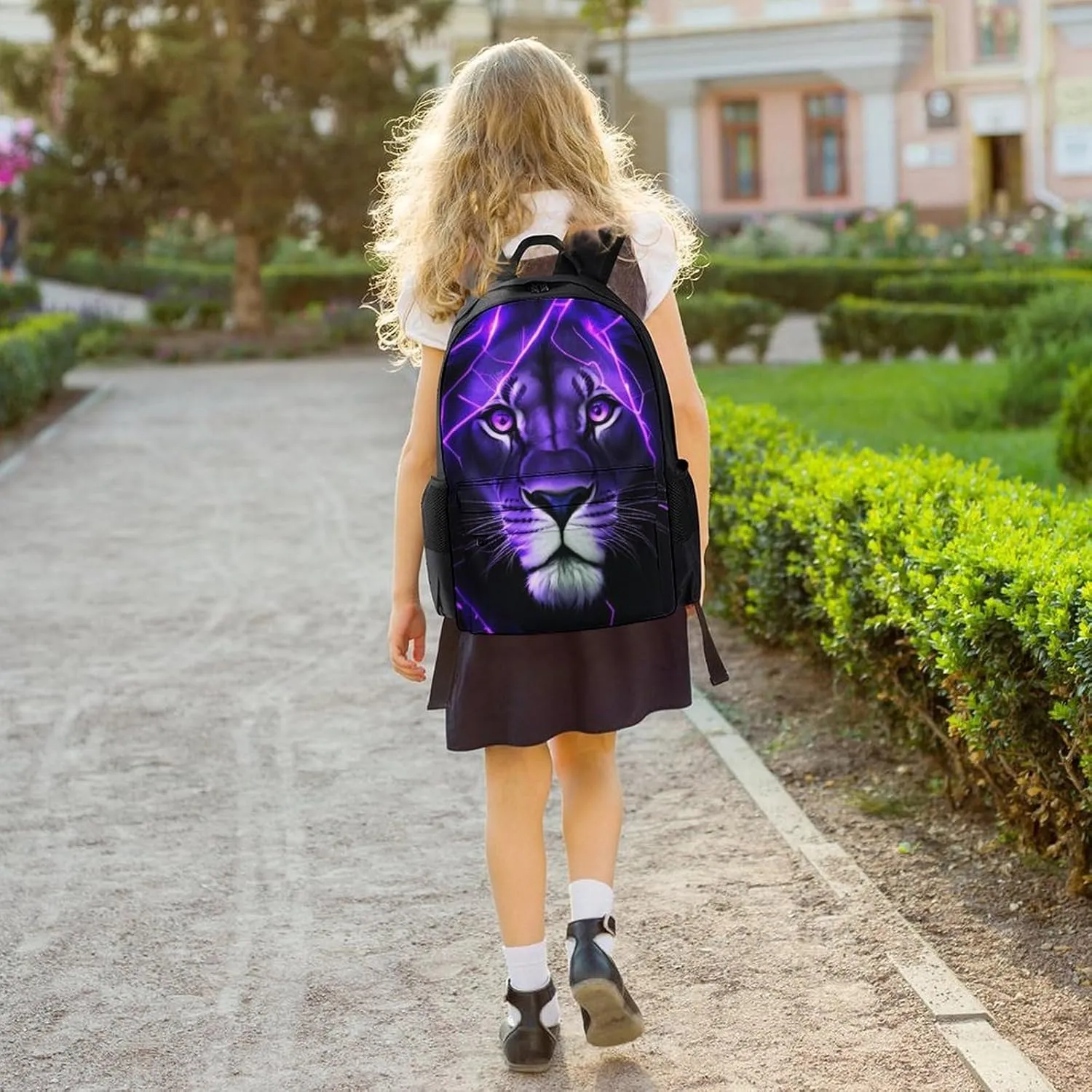 Daypack Backpack Anti-Theft Multipurpose Big Capacity Bookbag - Lion King Purple Lighting Art Business Computer Bag With Side Pockets