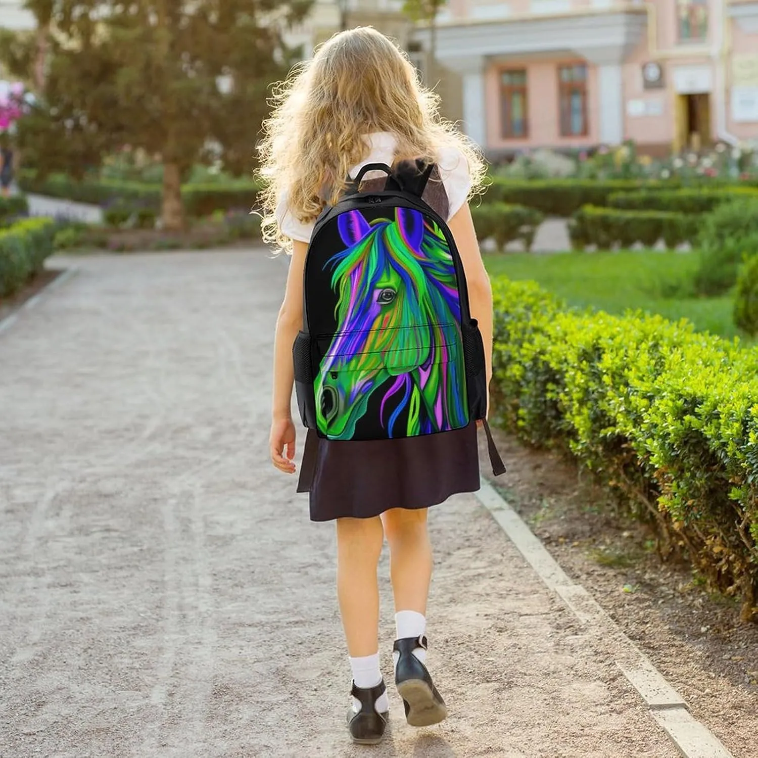 Daypack Backpack Anti-Theft Multipurpose Big Capacity Bookbag - Rainbow Wild Horse Head Art Business Computer Bag With Side Pockets