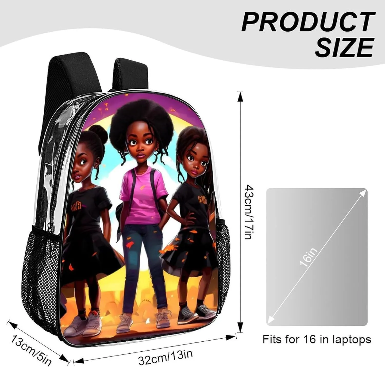 Daypack Bookbag Anti-Theft Multipurpose Large Capacity Bookbag - African American Black Women Women Art Travel Hiking & Camping Rucksack Transparent Bag