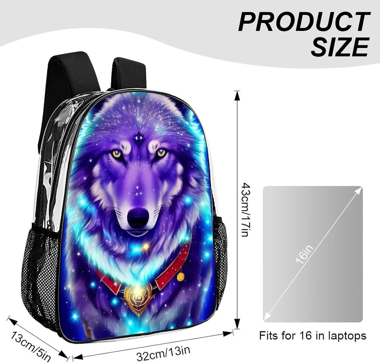 Daypack Bookbag Multipurpose Anti-Theft Big Capacity Carry On Bag - Blue Universe Galaxy Magic Wolf In The Space Art Travel Hiking & Camping Rucksack Transparent Bag