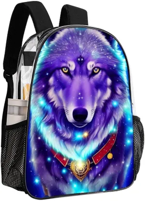 Daypack Bookbag Multipurpose Anti-Theft Big Capacity Carry On Bag - Blue Universe Galaxy Magic Wolf In The Space Art Travel Hiking & Camping Rucksack Transparent Bag