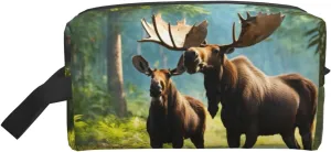 Deer Bear Moose Print Large Capacity Zippered Storage Bag Travel Cosmetic Organizer for Toiletries Makeup