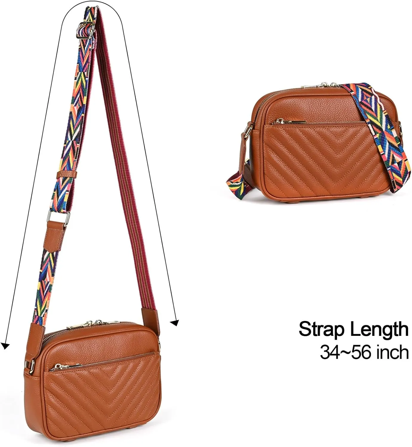 Della Stella Small Crossbody Bag Purse for Women Genuine Leather Shoulder Bag Trendy Quilted Handbags with Colored Strap
