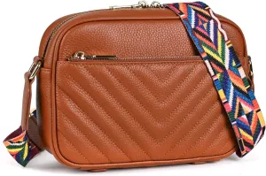 Della Stella Small Crossbody Bag Purse for Women Genuine Leather Shoulder Bag Trendy Quilted Handbags with Colored Strap
