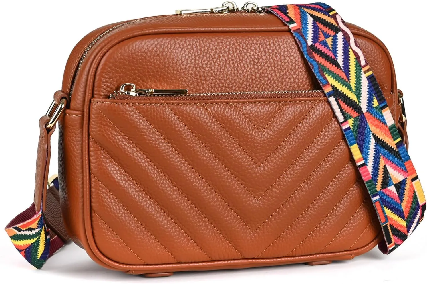 Della Stella Small Crossbody Bag Purse for Women Genuine Leather Shoulder Bag Trendy Quilted Handbags with Colored Strap