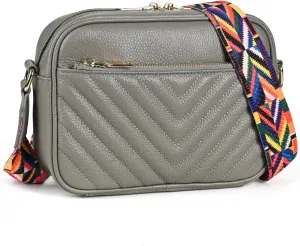 Della Stella Small Crossbody Bag Purse for Women Genuine Leather Shoulder Bag Trendy Quilted Handbags with Colored Strap