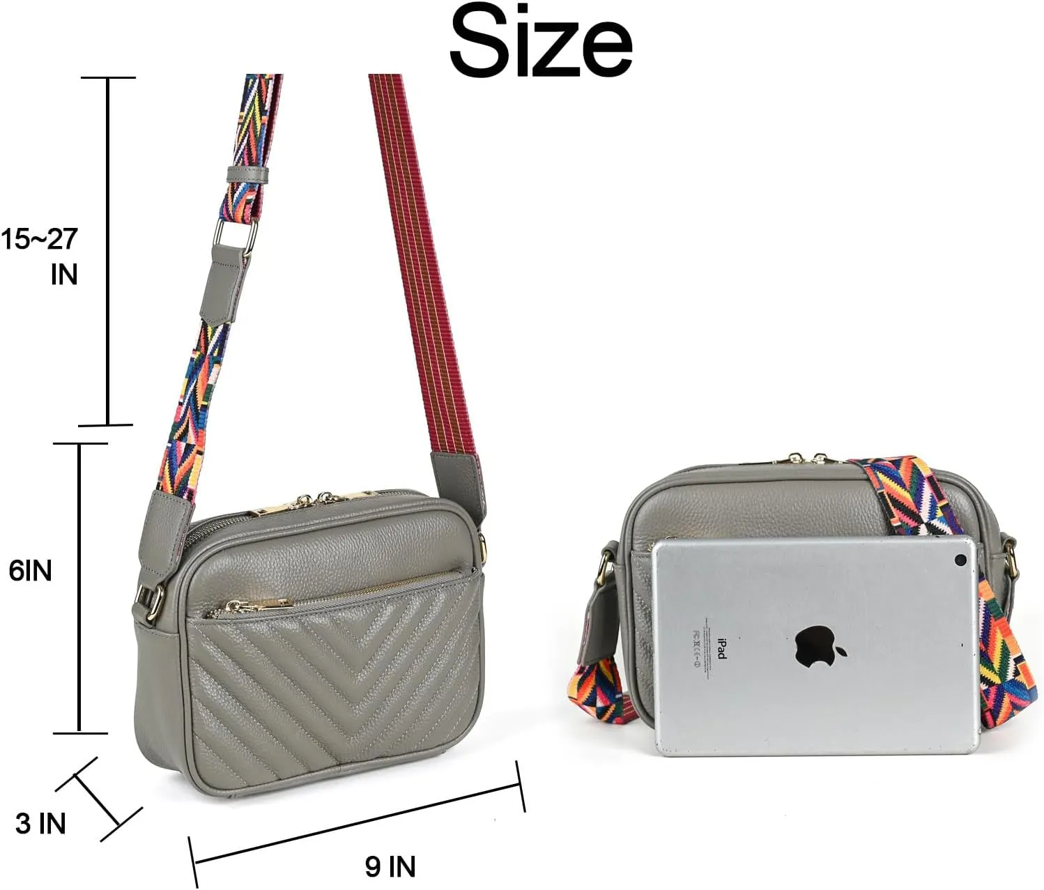 Della Stella Small Crossbody Bag Purse for Women Genuine Leather Shoulder Bag Trendy Quilted Handbags with Colored Strap