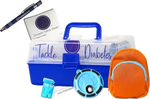 Diabetic Travel Case Tackle Diabetes Box T1D Starter Set - Designed to Hold All T1D Tools Plus - Comes with Strip Drip, Light Blue Blot and Mini Backpack - Sizing: 11 x 6 x 5.5 inches