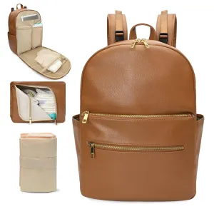 Diaper Bag Backpack Baby Diaper Bag Leather Diaper Bag Backpack Mom Dad with 18 Organizing Pouches,6 Insulated Pockets,Changing Pad,Stroller Straps, Large Capacity,Waterproof(Brown)